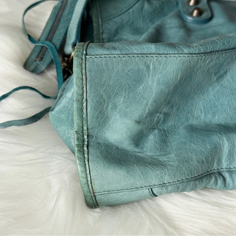 BALENCIAGA CITY BAG MOTORCYCLE BAG SUPER RARE F/W 2006 CHÈVRE LEATHER TURQUOISE - Picture 11 of 14